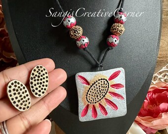 Terracotta handcrafted | Terracotta Necklace& Earring Set | Handmade and Handpainted jewelry | Sustainable Fashion| Contemporary edition