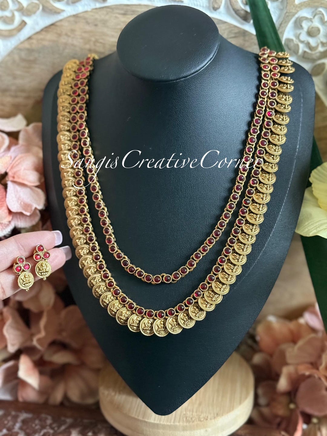 Temple Jewelry|lakshmi Kasu/coin Set|necklace| Earring|stone Work ...