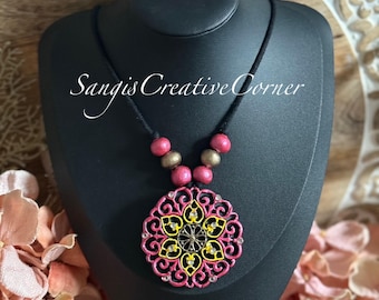 Handcrafted Terracotta Necklace and Earring Set: Hand-Painted Mandala Jewelry