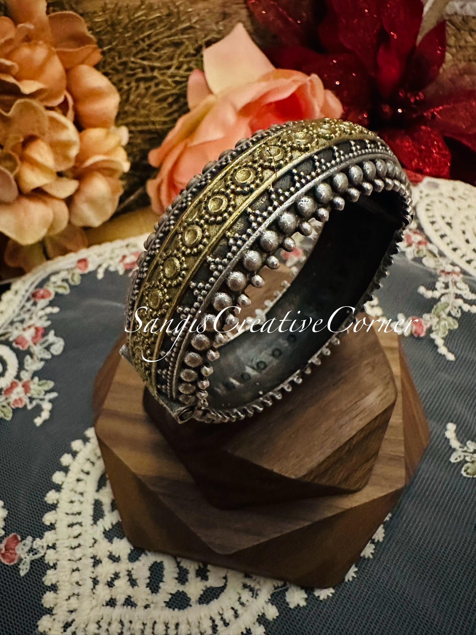Oxidized Silver Lookalike Set Kada Handcarved Handcrafted Oxidized…