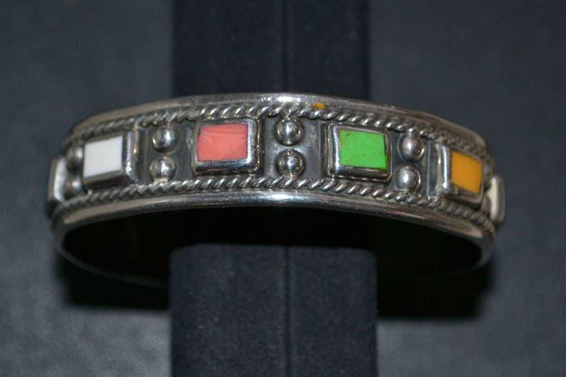 Sterling Cuff Bracelet Multi Colored Stones TL-120 Mexico 34.g