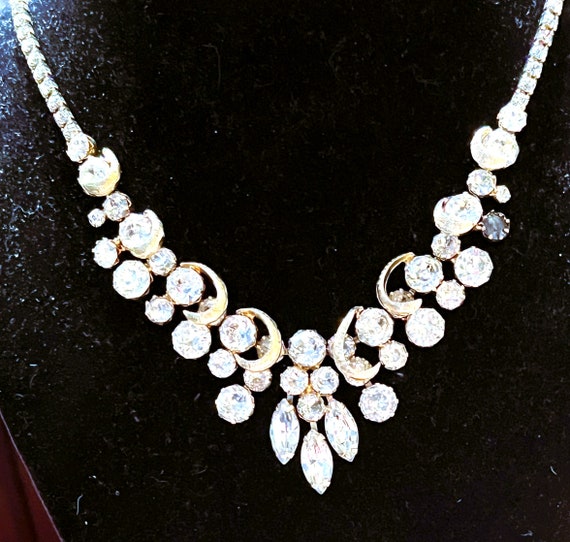 KRAMER Gold Tone Necklace with Clear Crystal Rhin… - image 1