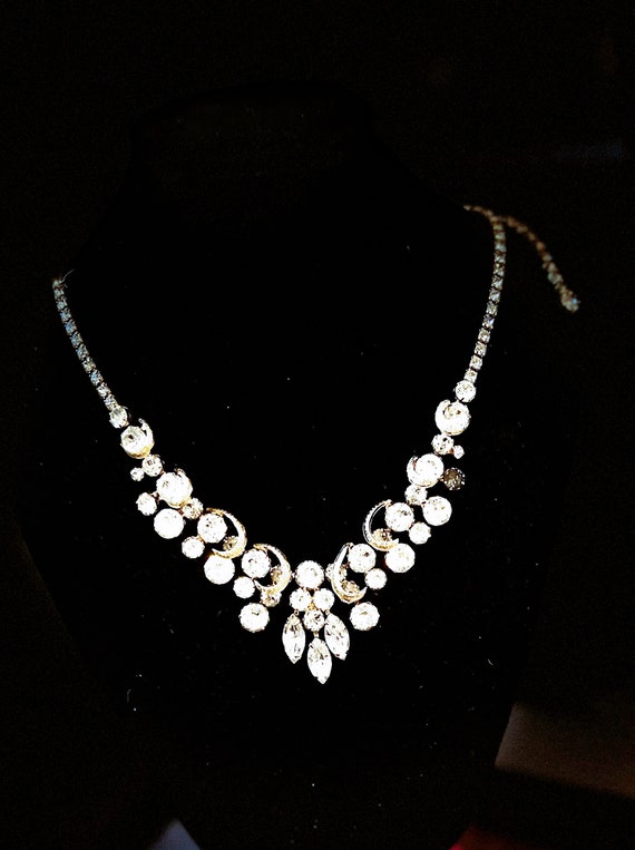 KRAMER Gold Tone Necklace with Clear Crystal Rhin… - image 4