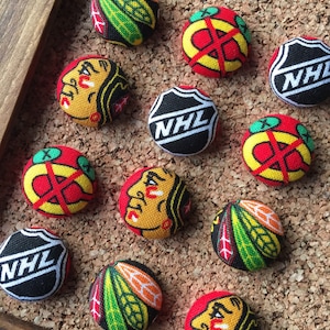 Thumb Tacks made from Chicago Blackhawks Fabric, Push Pins, Thumbtacks, Sports Decor, Ice Hockey Gifts, Hockey Decor, Chicago Sports Art