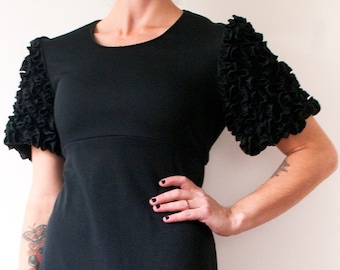 1960s Black Ruffle Sleeve Maxi Dress