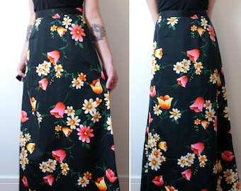 Vintage Black Floral Maxi Skirt