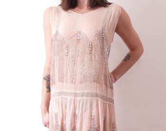 1920s Pink Silk Flapper Dress