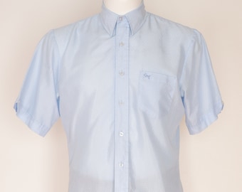 1970s Blue Short Sleeve Button Up