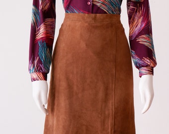 Brown Suede Pencil Skirt / Vintage High Rise Mini Skirt
