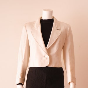 Vintage 1980s White Crop Jacket - Medium Single Button Blazer