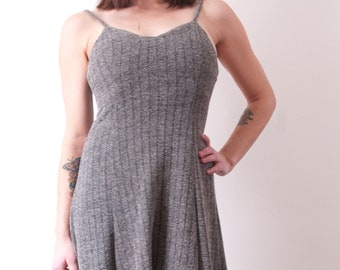 1970s Knit Dress - Small Vintage Gray Midi with Spaghetti Straps