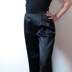 Vintage Black Satin pants / 1990s Wide Leg Trousers image 2