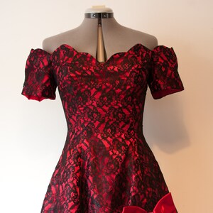 1980s Red and Black Lace Off Shoulder Party Dress by Nu-Mode Small image 4