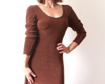 1980s Bronze Long Sleeve Maxi Dress