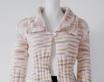 Vintage 1970s Pink Striped Cropped Cardigan - M/L