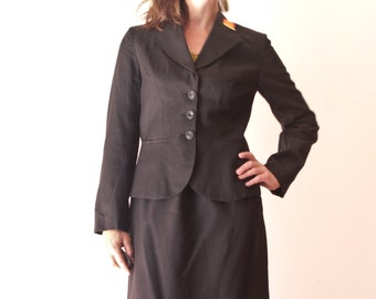 Vintage 1960s Black Silk Skirt and Jacket Set