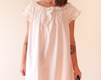 1920s White Cotton Night Gown / Antique Short Sleeve Dress