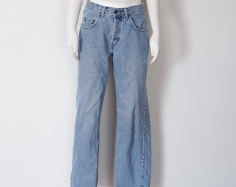 1990s Jeans - Vintage Y2K Medium Light Wash Maryk and Co Button Fly Denim Pants
