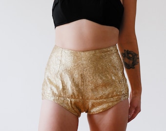 1960s Gold Shorts / Vintage Pinup Mini Shorts