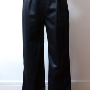 Vintage Black Satin pants / 1990s Wide Leg Trousers image 3