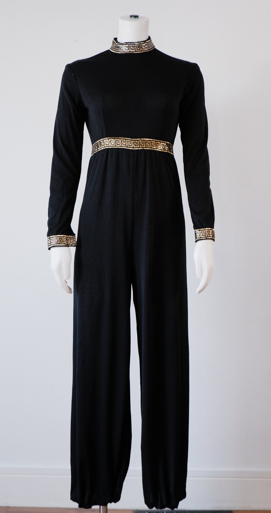 8878 Black Gold Button Jumpsuit