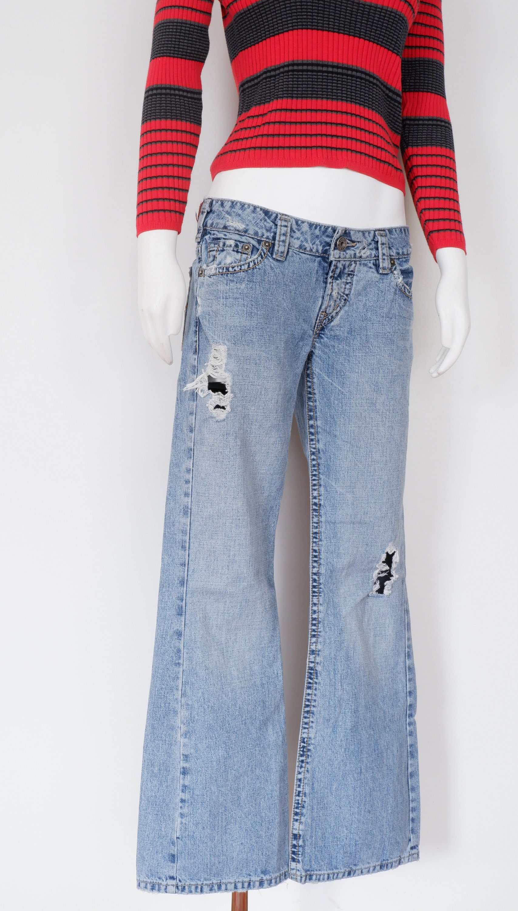Vintage Y2K Jeans - Small 1990s Silver Wide Low Rise Leg Vintage Y2K Jeans - Small 1990s Silver Wide Low Rise Leg