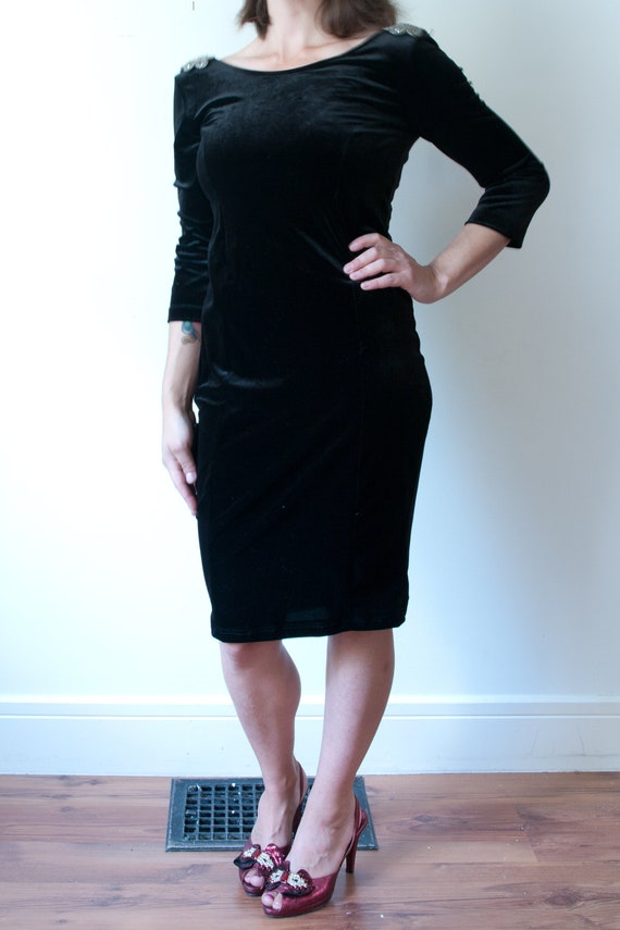 1990s Black Velvet Cocktail Dress / Vintage Open … - image 3