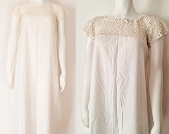 Antique 1900s Crochet Dress  / Edwardian Gown with Crochet Sleeves