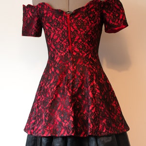 1980s Red and Black Lace Off Shoulder Party Dress by Nu-Mode Small image 7