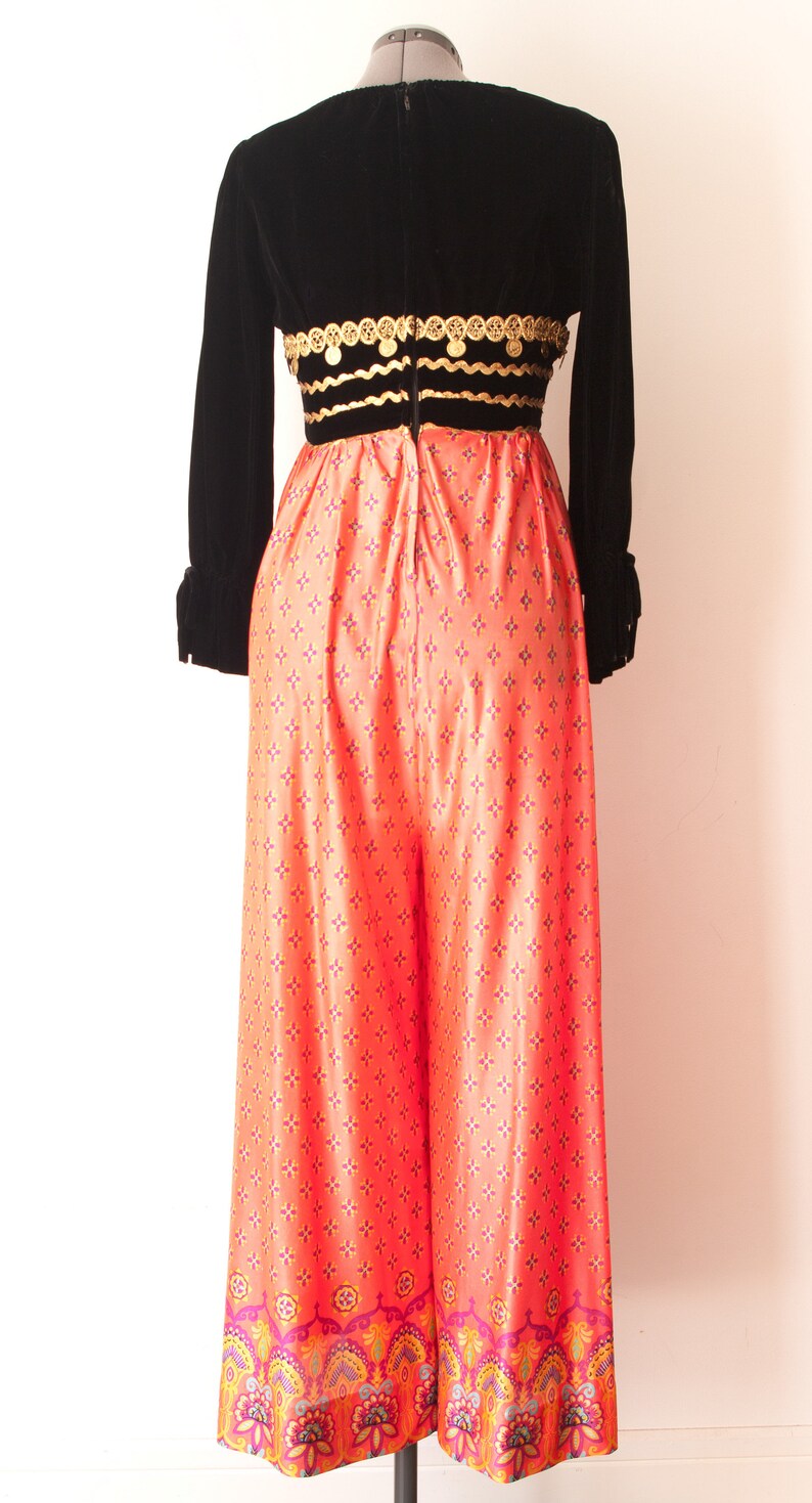 1960/'s Black Velvet Romper Vintage Wide Leg Bohemian Jumpsuit