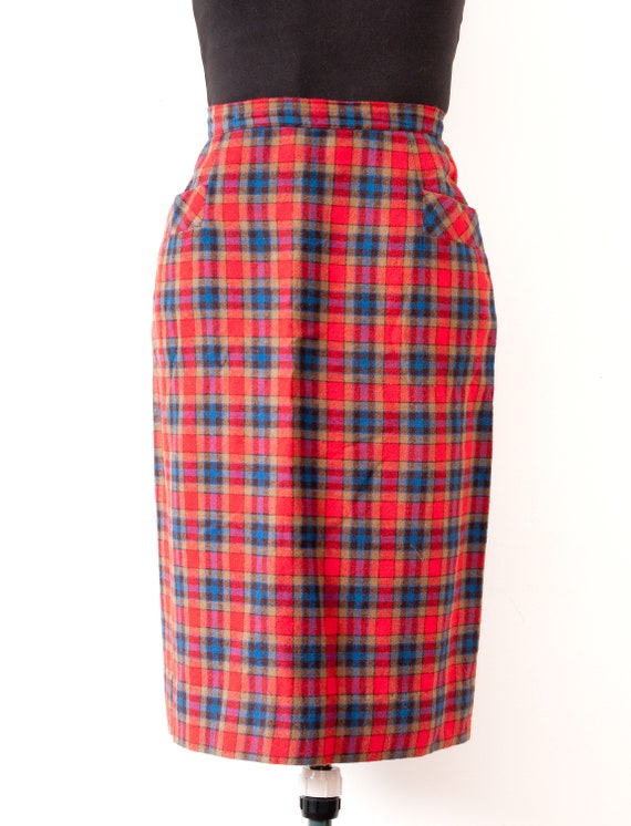 1960's Plaid Pencil Skirt / Vintage High Rise Tart