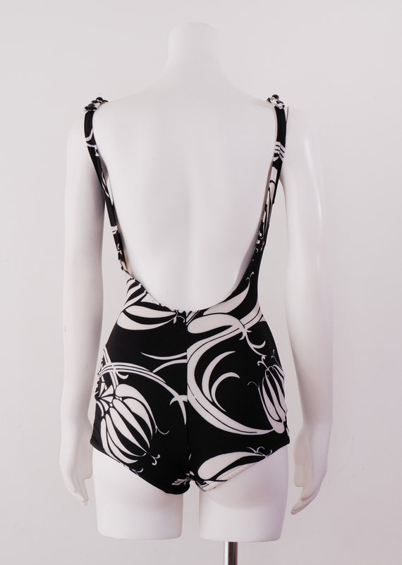 1980s Black Floral Swim Suit / Vintage One Piece … - image 4