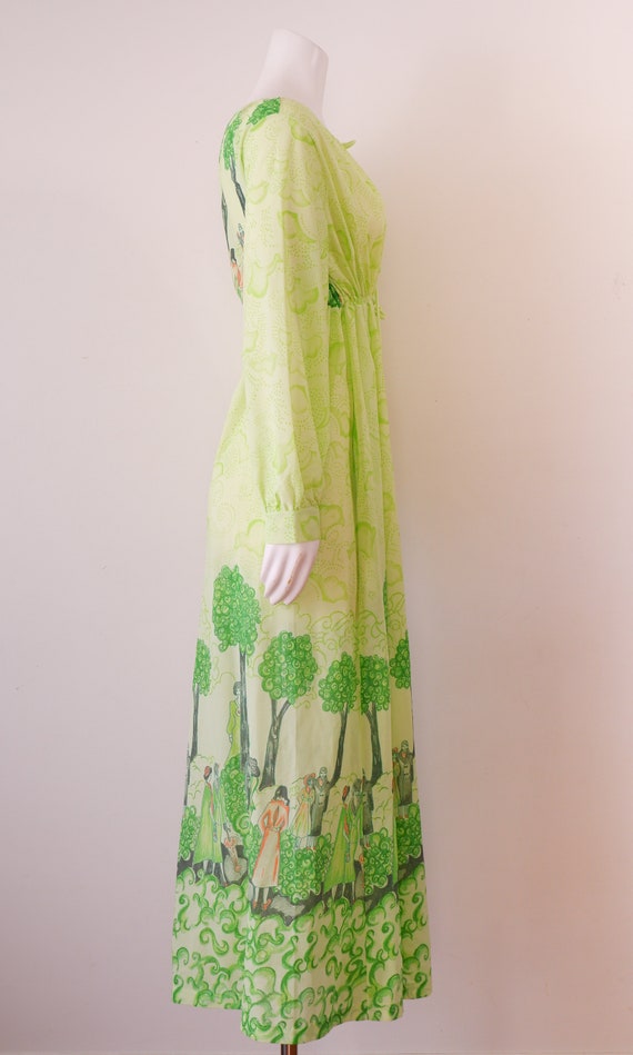 1970s Green Sheer Maxi Dress with Art Nouveau Nov… - image 5