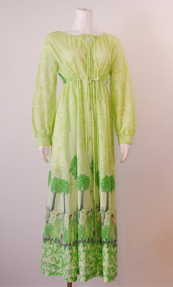 1970s Green Sheer Maxi Dress with Art Nouveau Nov… - image 6