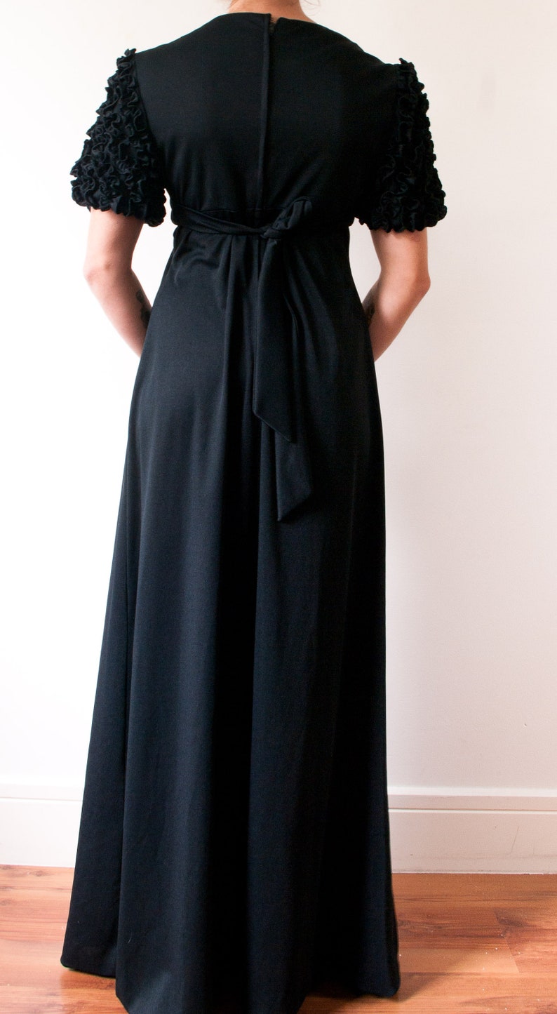 1960s Black Ruffle Sleeve Maxi Dress image 5