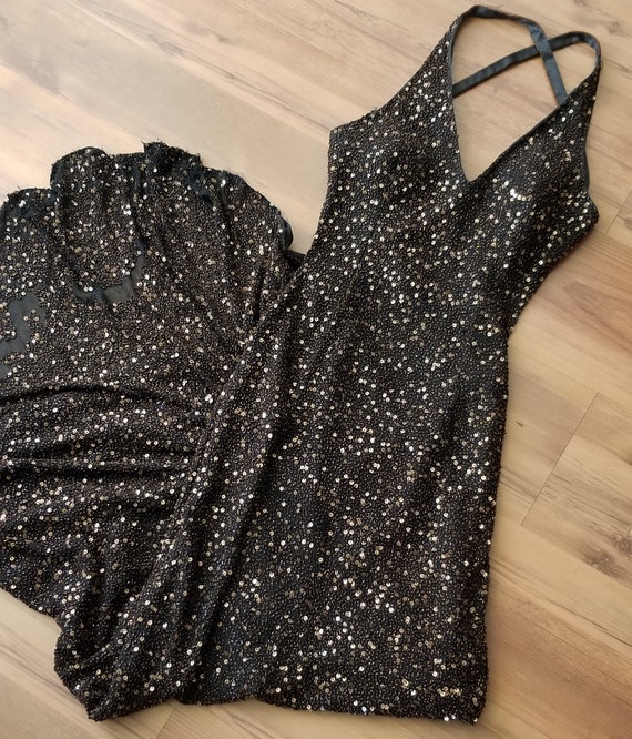 1970's Brown Beaded Sequin Halter Maxi Dress / Vin