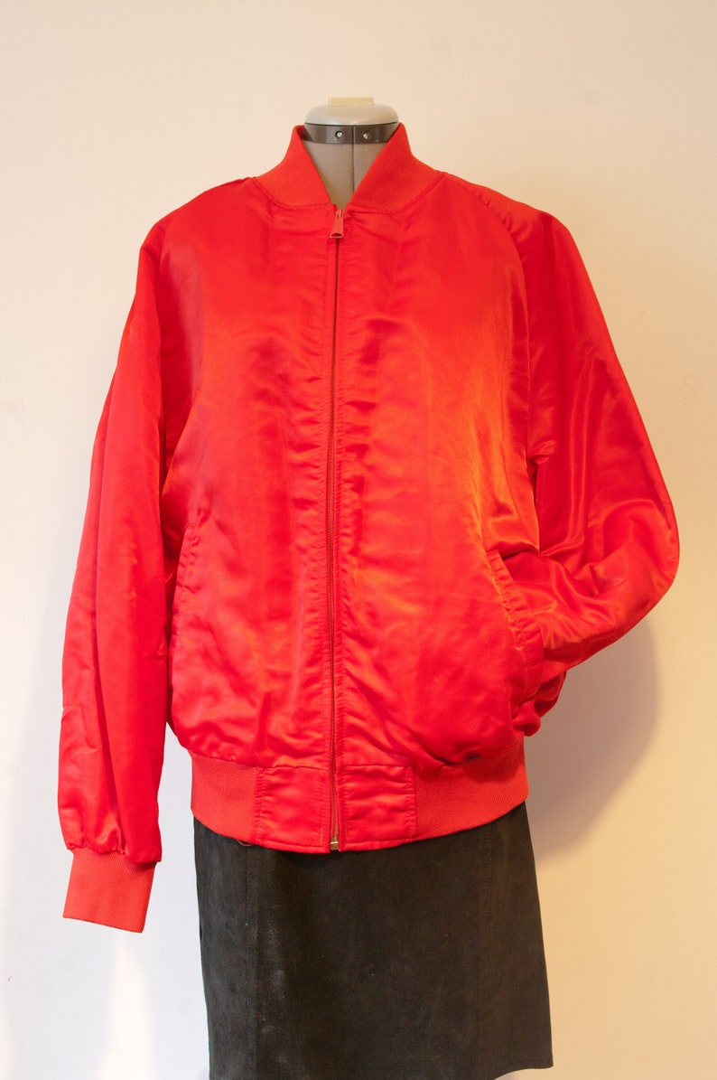 1980/'s Dodge Jacket Dodge Girls Have More Fun Red Satin Bomber Size Large