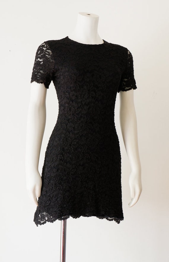 1990s Black Lace Mini Dress - image 8