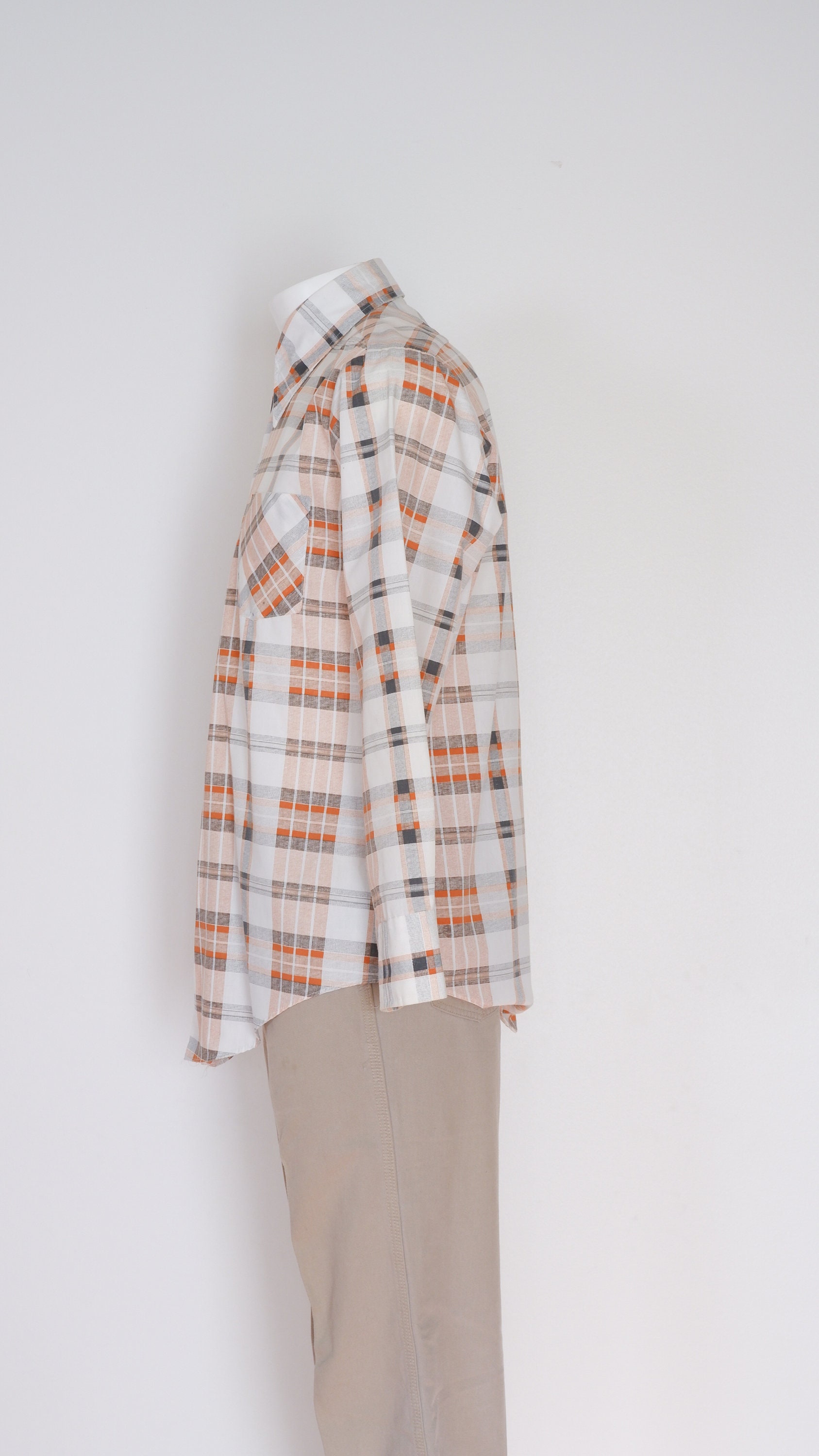 Vintage White and Orange Plaid Shirt by Woolcrest Vintage