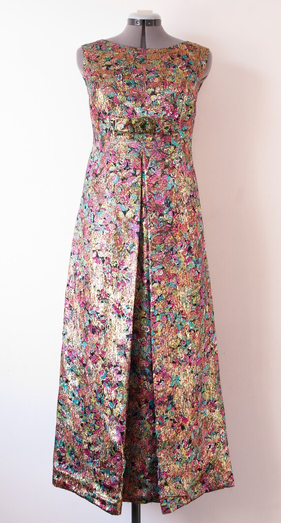 1950's Rainbow Metallic Maxi Dress / Vintage Butte