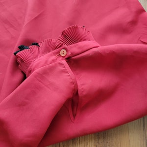 Vintage 1980s Red Long Sleeve Shirt  - Small Long Sleeve Ruffle Collar Blouse