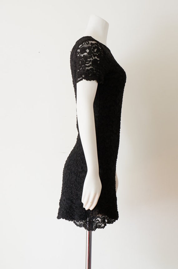 1990s Black Lace Mini Dress - image 7