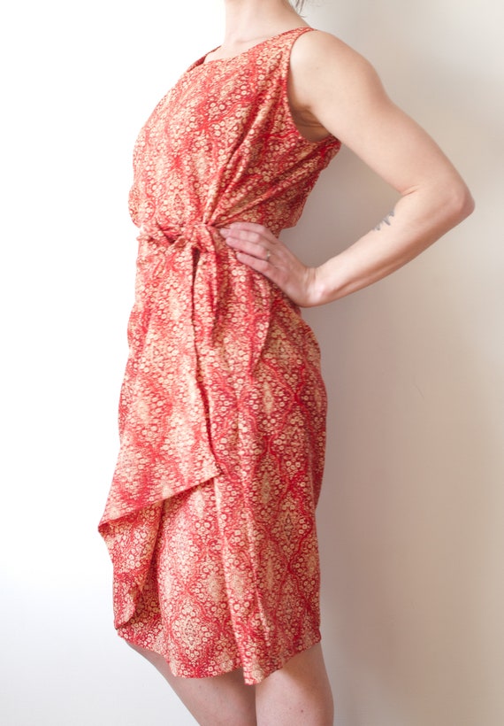 1990s Red and Gold Floral Wrap Dress  - image 4