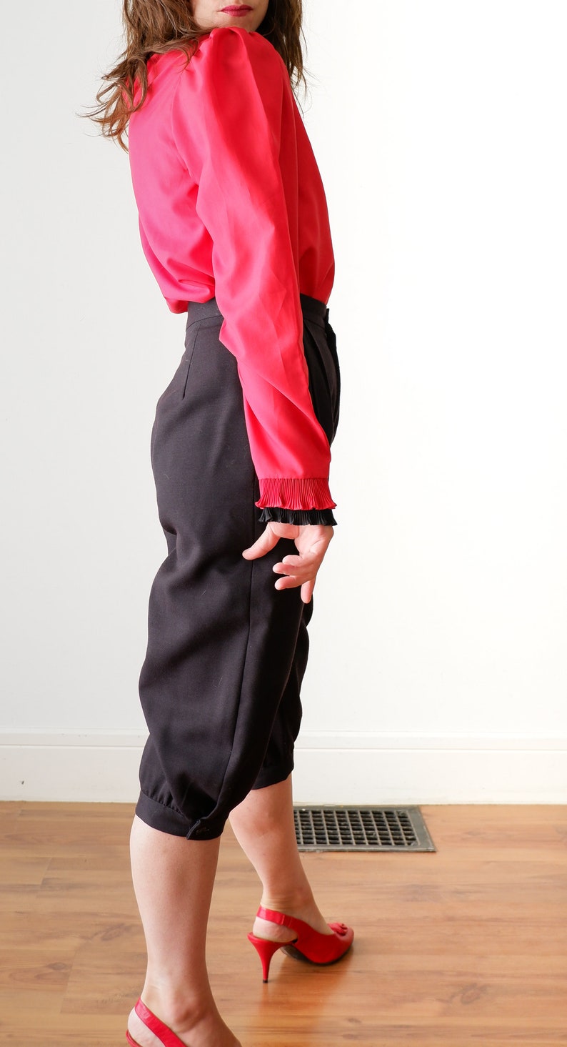 Vintage 1980s Red Long Sleeve Shirt  - Small Long Sleeve Ruffle Collar Blouse