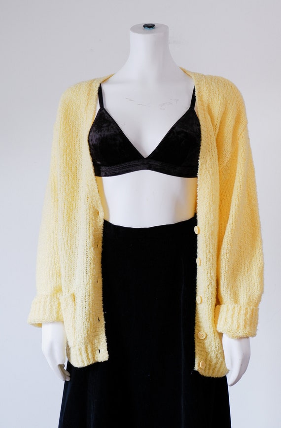 1990's Yellow Knit Cardigan / Vintage Oversized Sw