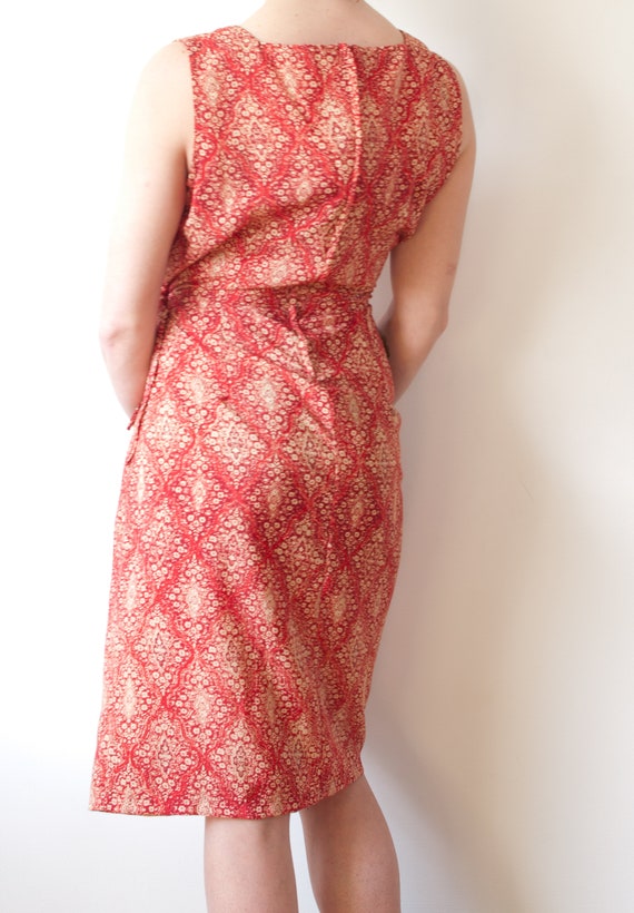 1990s Red and Gold Floral Wrap Dress  - image 5