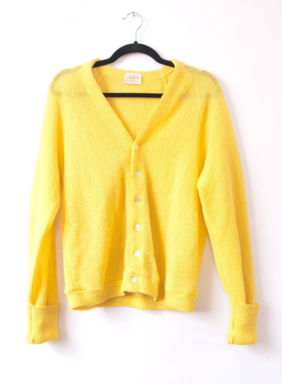 1960's Yellow Wool Cardigan / Vintage Jantzen Moha