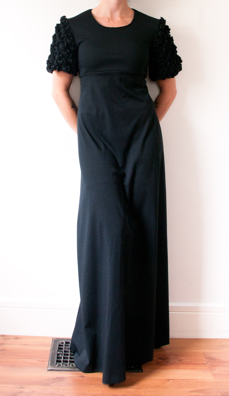 1960s Black Ruffle Sleeve Maxi Dress image 4