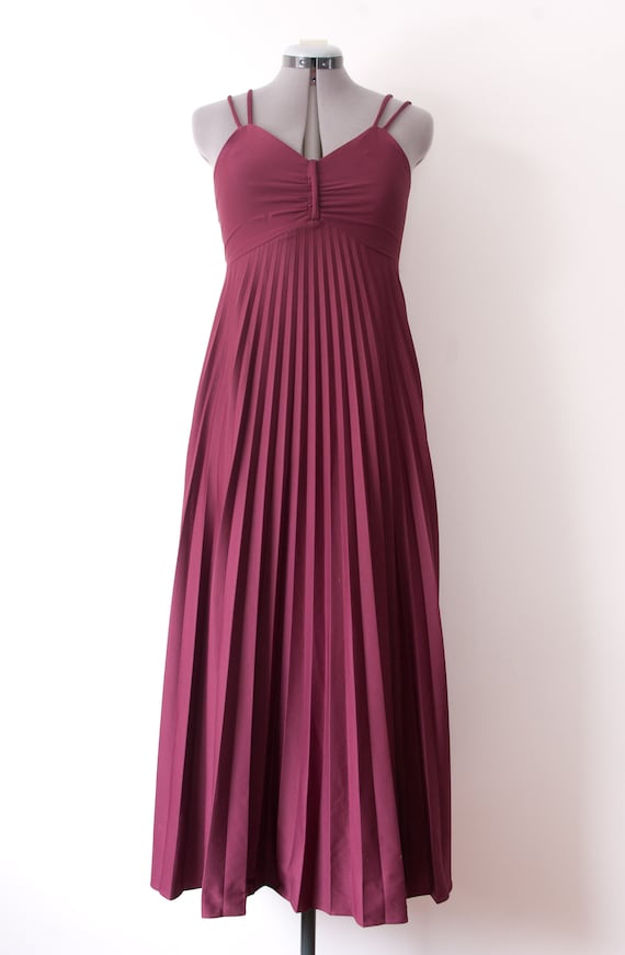 1970's Pleated Purple Maxi Dress / Vintage Purple