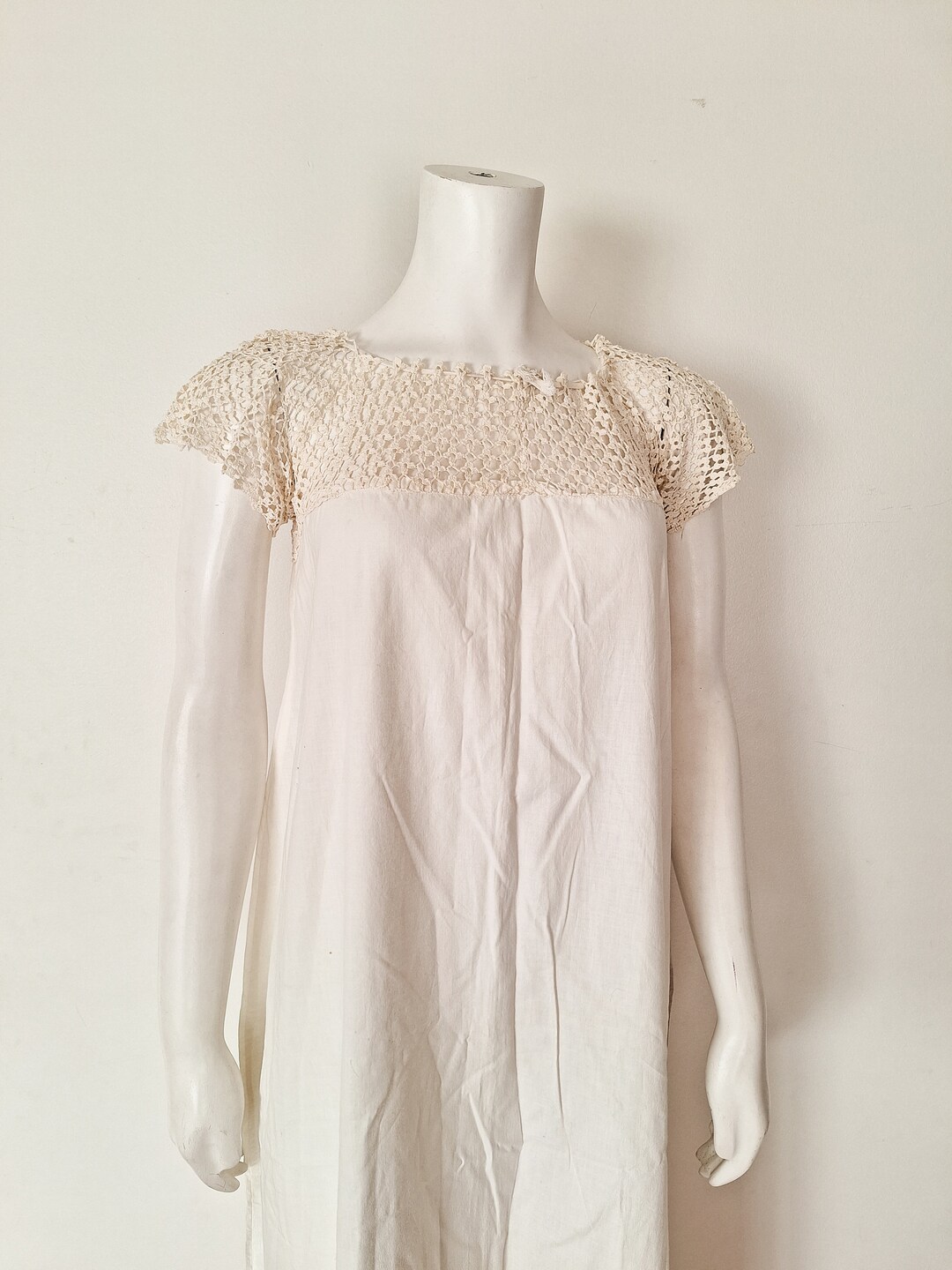 1900s Victorian Cotton Dress with Crochet
